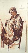 ENNIO POZZI, A Woman Sewing, pen and wash